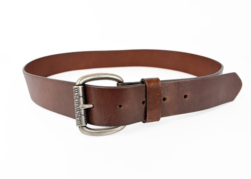 Fossil Leather Belt Women's Brown Floral Engraved Buckle Boho Western Y2K Size S